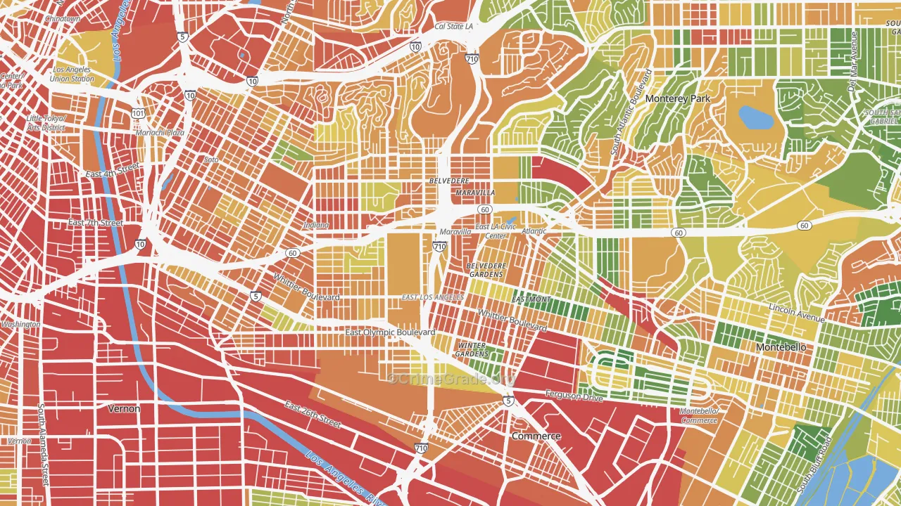 East Los Angeles, CA Map of Vandalism Rates