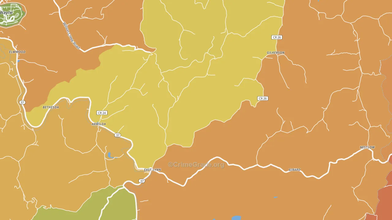 East Lynn, WV Map of Vandalism Rates