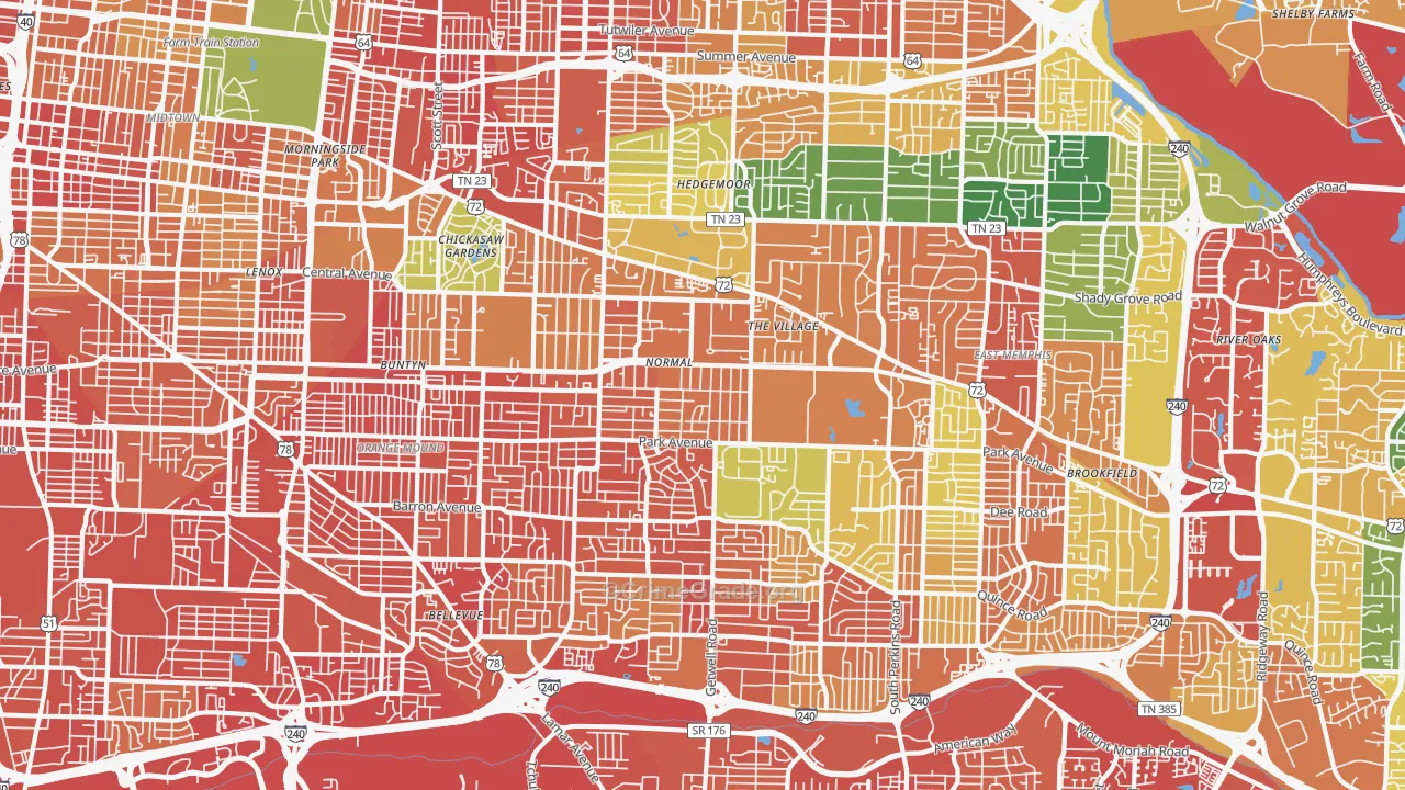 East Memphis-Colonial-Yorkshire, Memphis, TN Map of Vandalism Rates