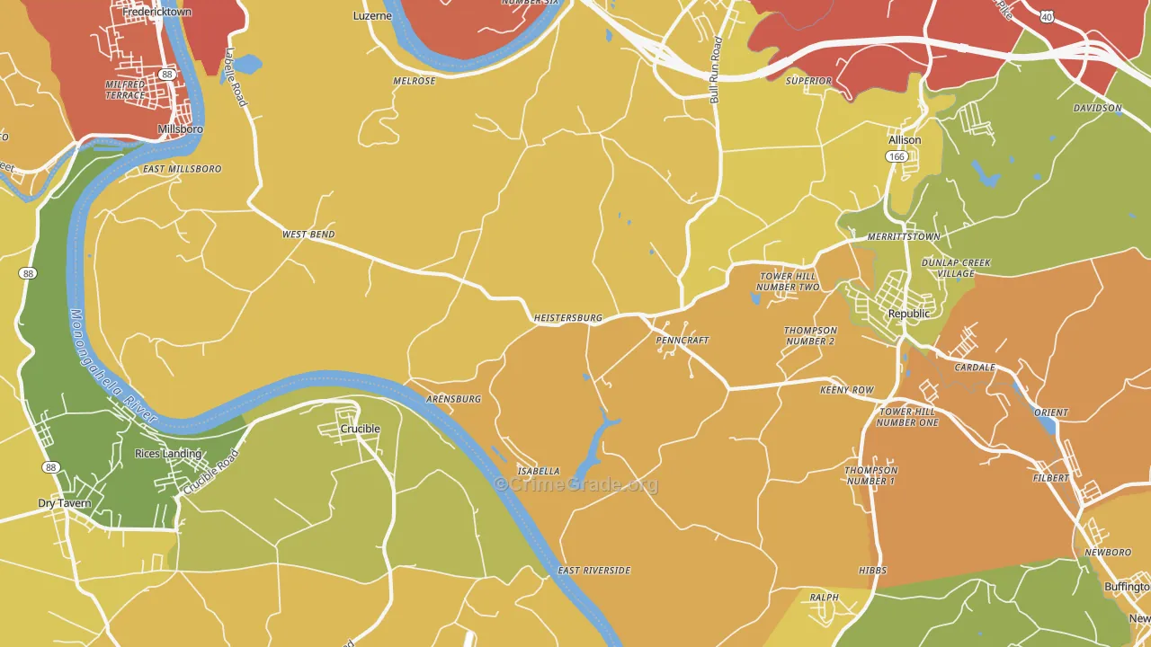 East Millsboro, PA Map of Vandalism Rates