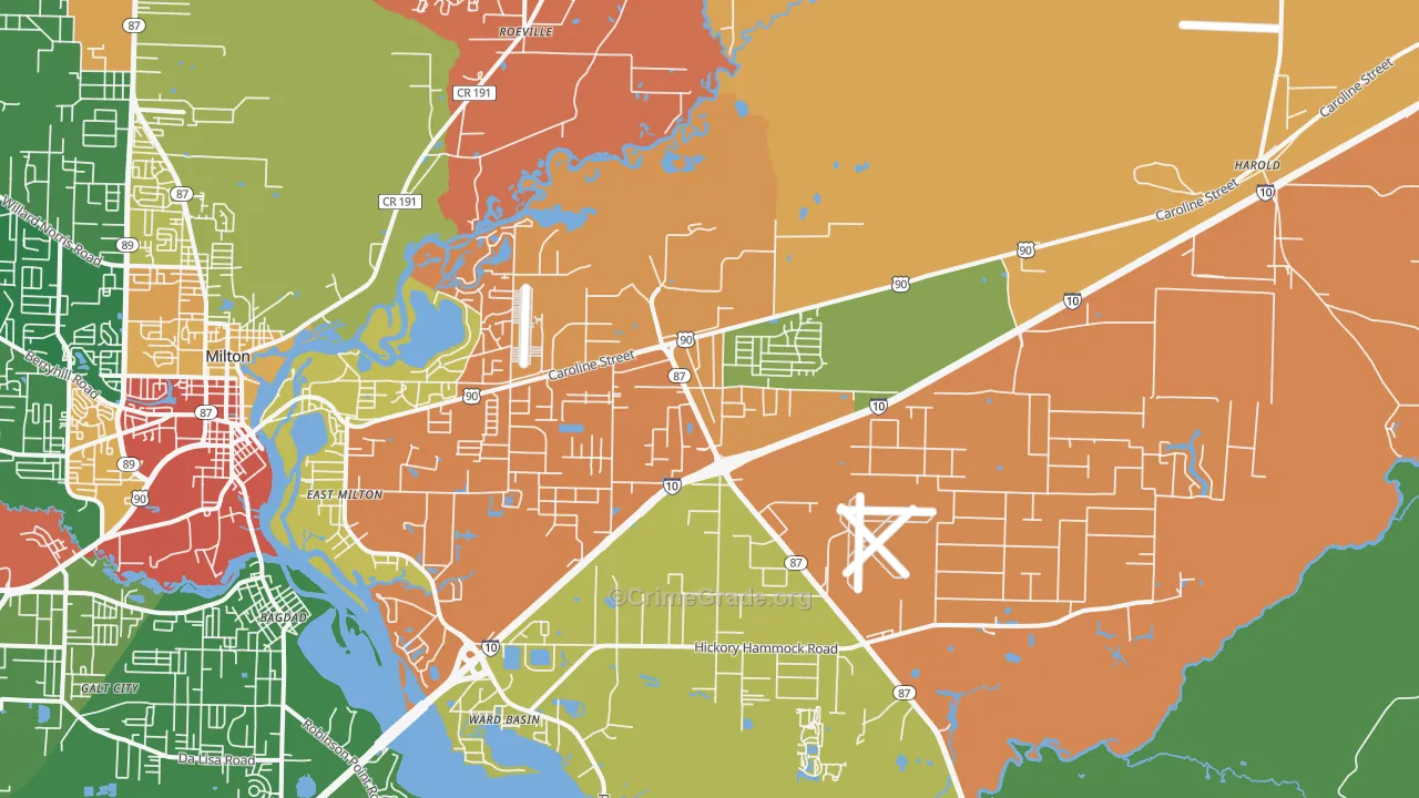 East Milton, FL Map of Vandalism Rates