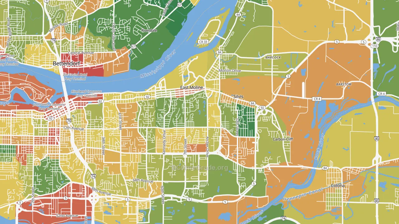 East Moline, IL Map of Vandalism Rates