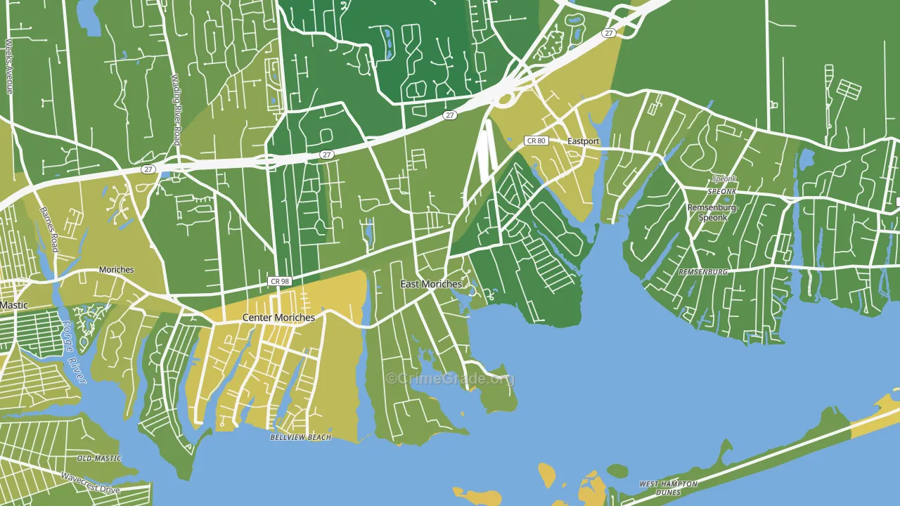 East Moriches, NY Map of Vandalism Rates