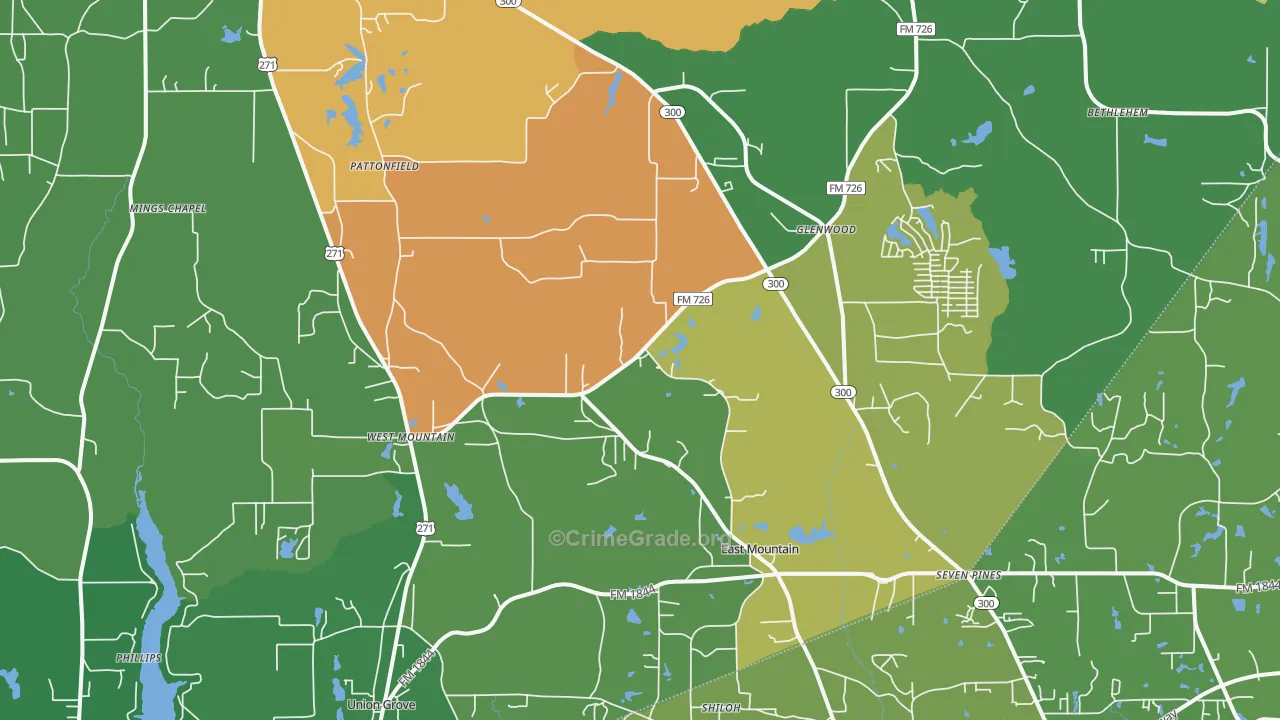 East Mountain, TX Map of Vandalism Rates