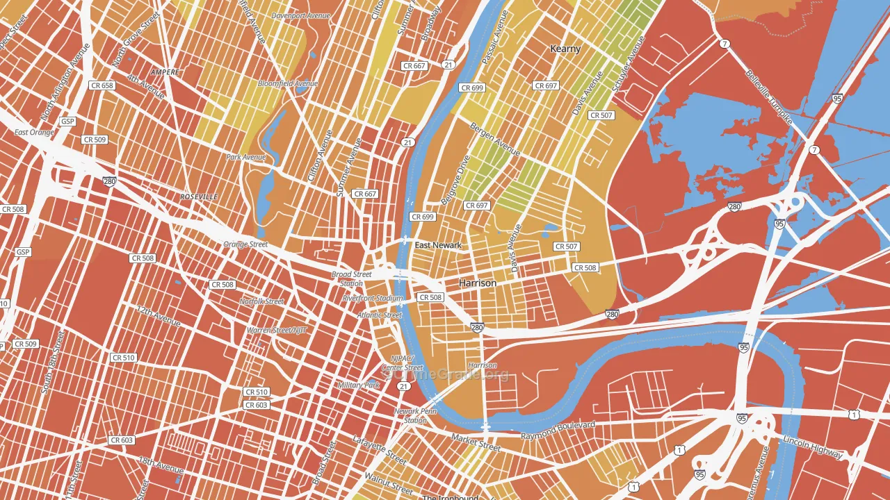 East Newark, NJ Map of Vandalism Rates