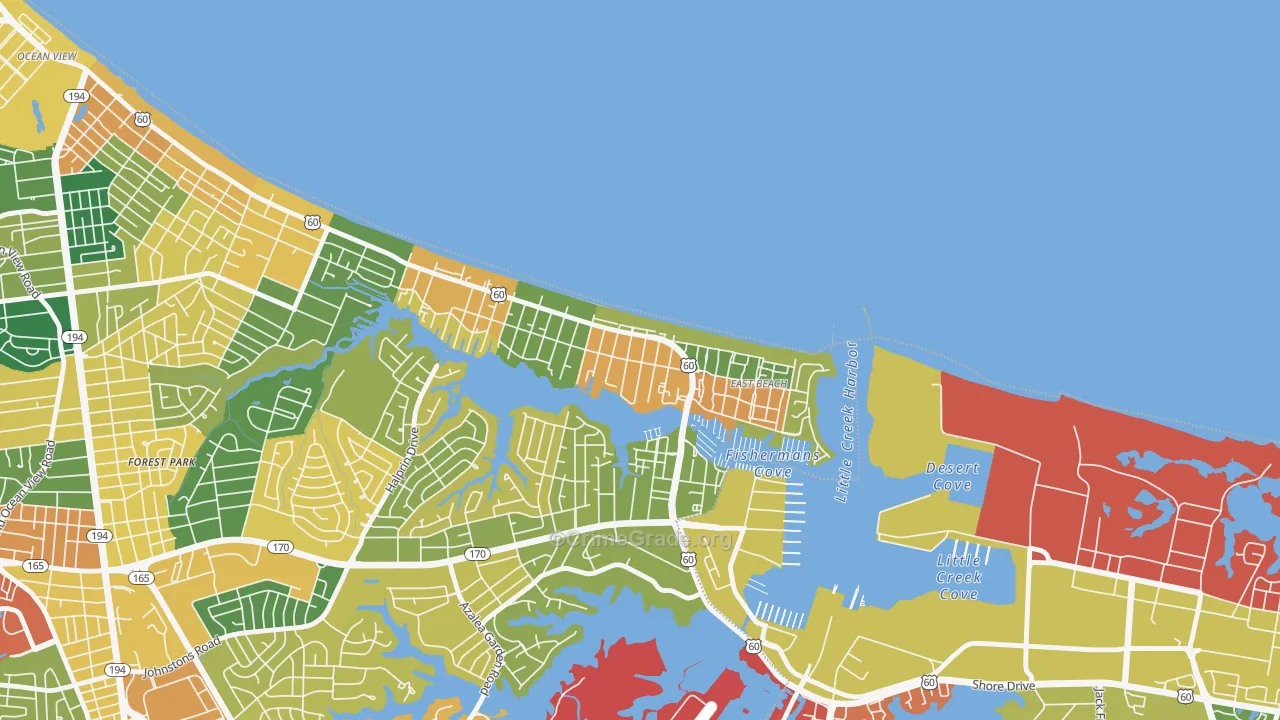East Ocean View, Norfolk, VA Map of Vandalism Rates