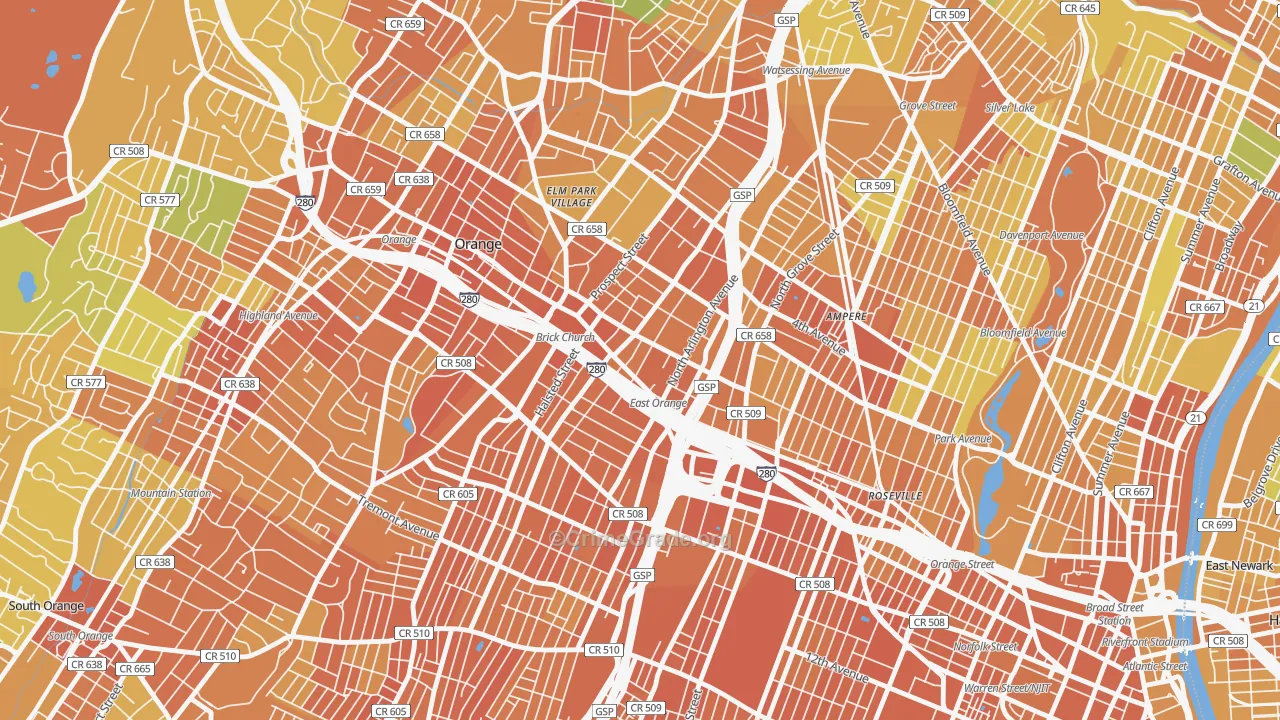 East Orange, NJ Map of Vandalism Rates