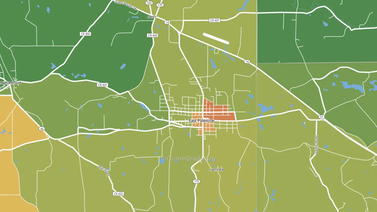 East Palestine, OH Map of Vandalism Rates