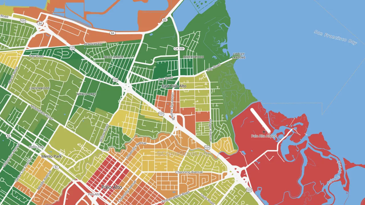 East Palo Alto, CA Map of Vandalism Rates