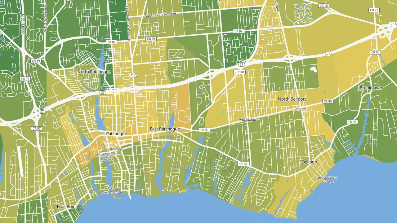 East Patchogue, NY Map of Vandalism Rates
