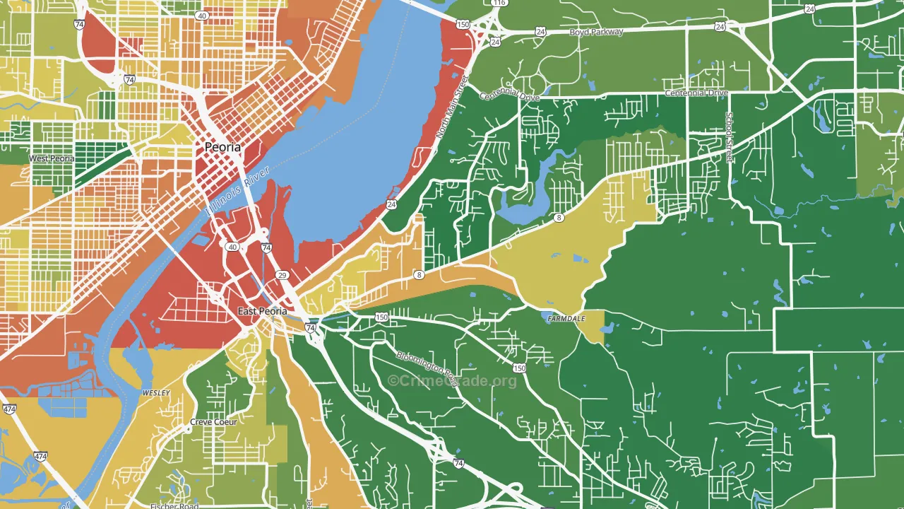 East Peoria, IL Map of Vandalism Rates