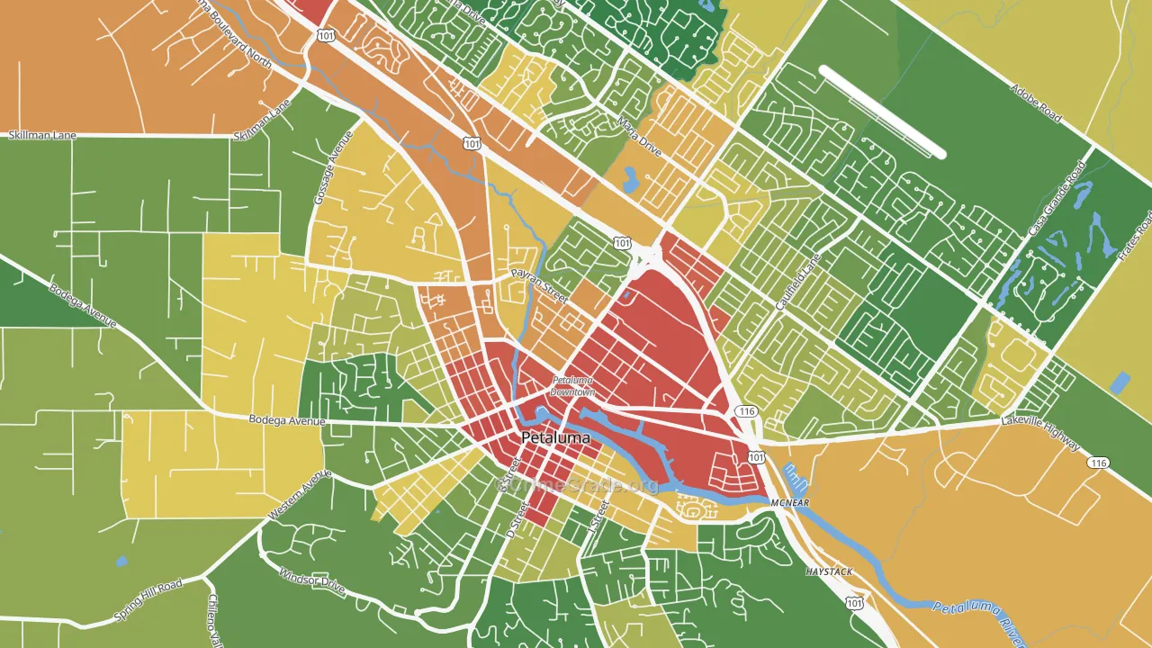 East Petaluma, Petaluma, CA Map of Vandalism Rates