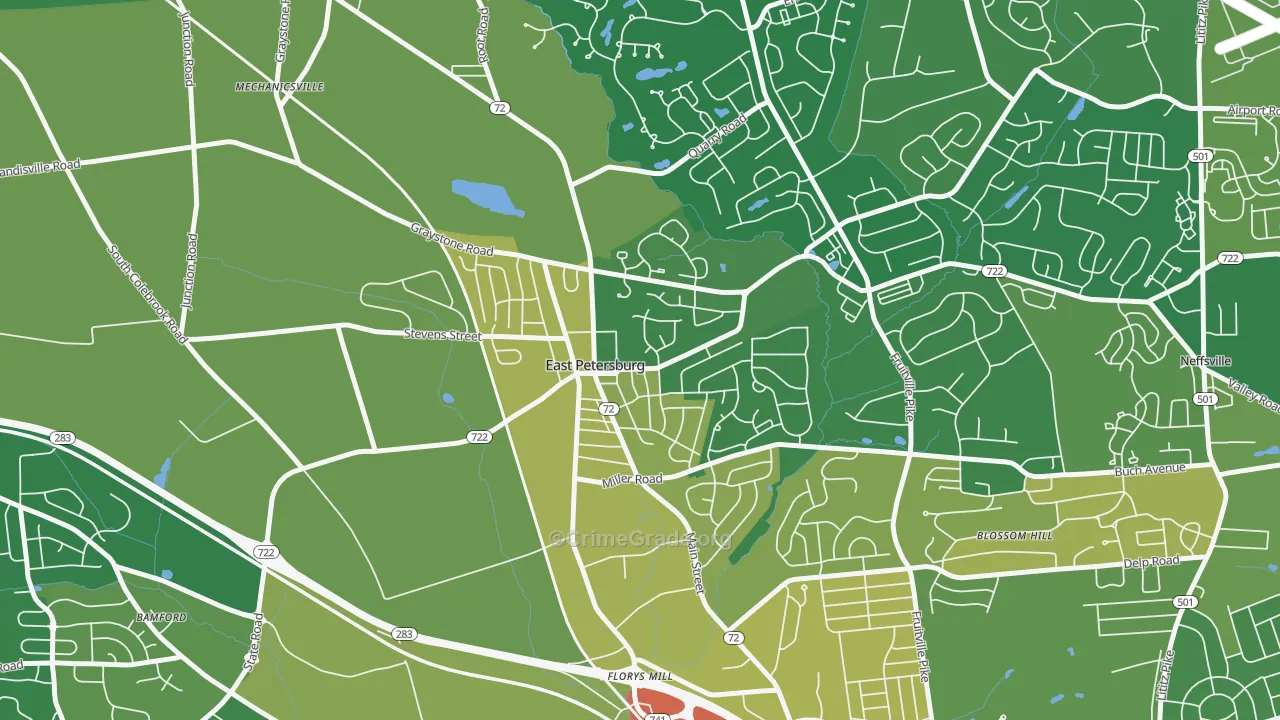 East Petersburg, PA Map of Vandalism Rates