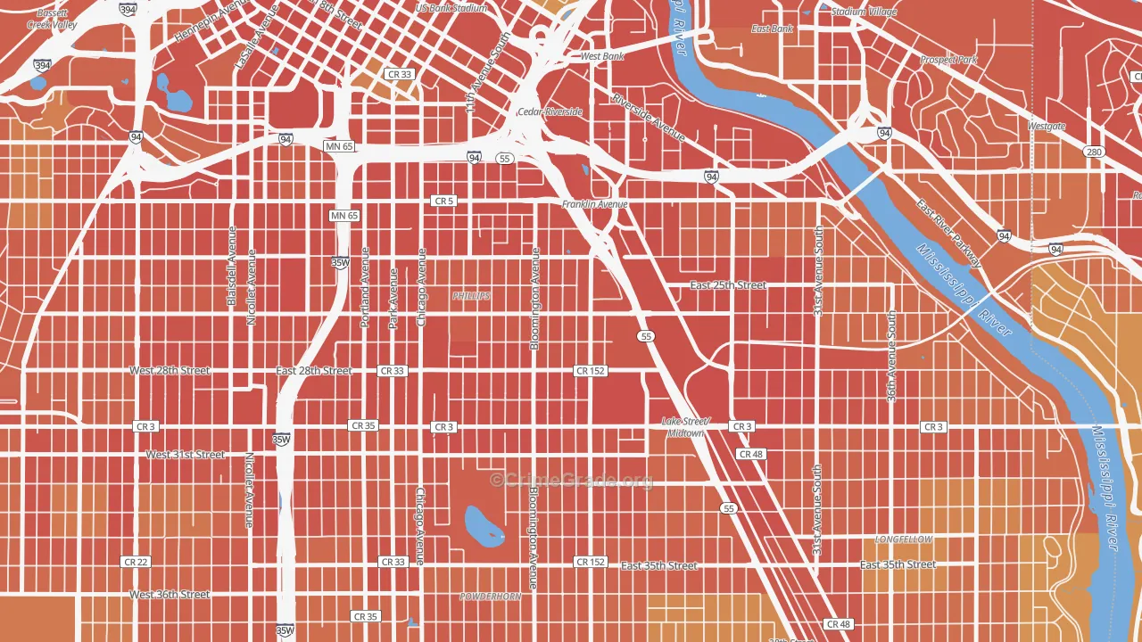 East Phillips, Minneapolis, MN Map of Vandalism Rates