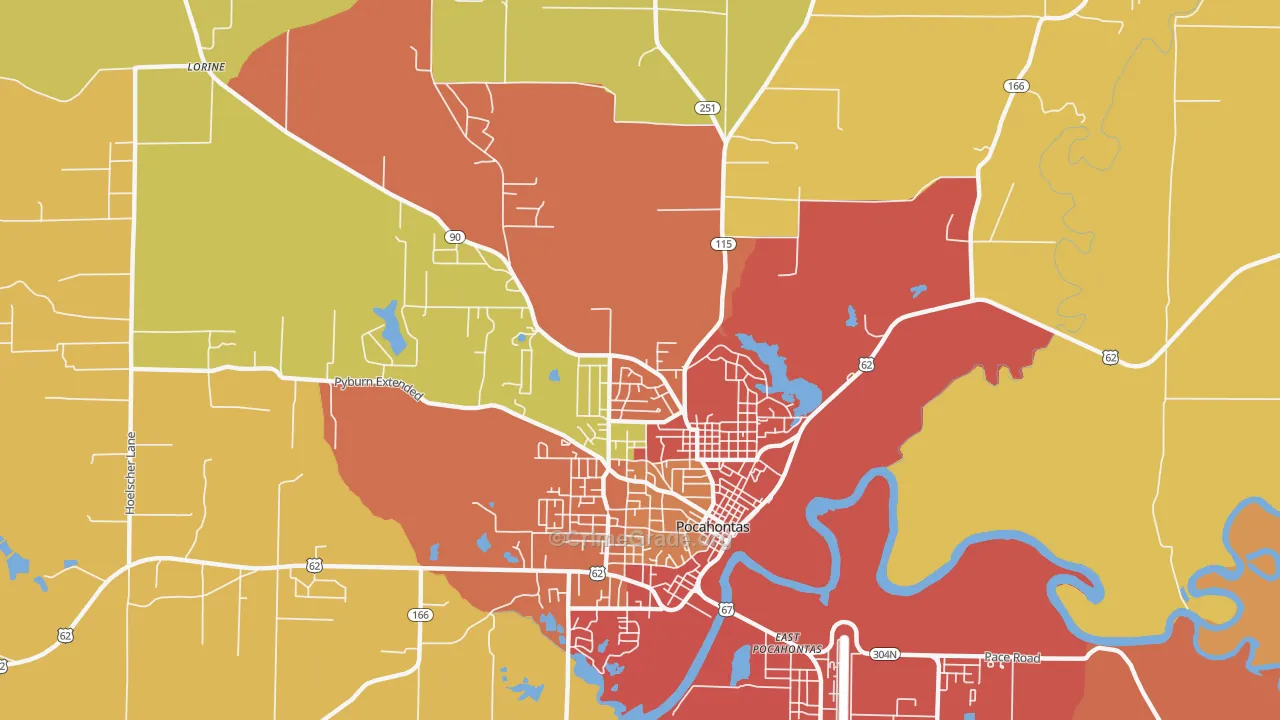 East Pocahontas, AR Map of Vandalism Rates