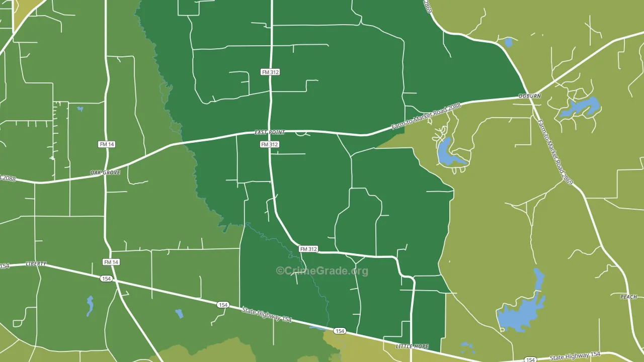 East Point, TX Map of Vandalism Rates