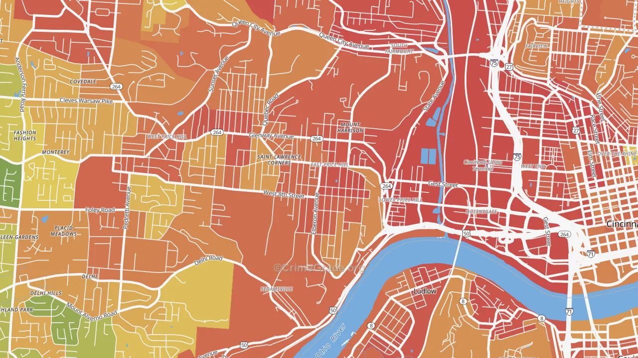 East Price Hill, Cincinnati, OH Map of Vandalism Rates