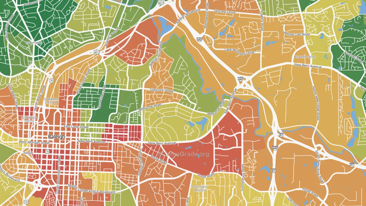 East Raleigh, Raleigh, NC Map of Vandalism Rates