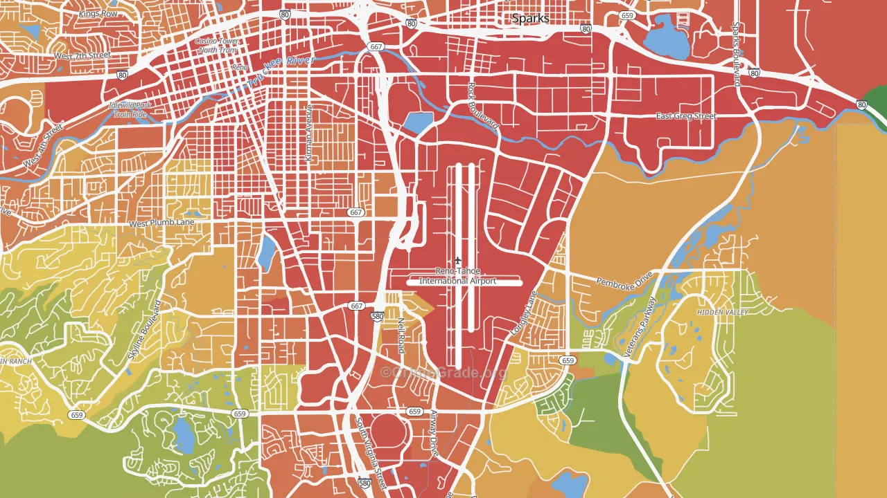 East Reno, Reno, NV Map of Vandalism Rates