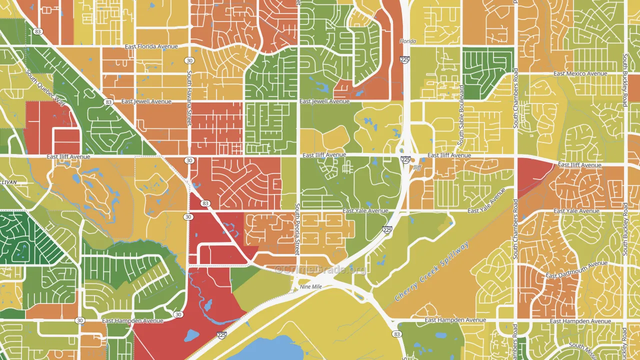 East Ridge-Ptarmigan Park, Aurora, CO Map of Vandalism Rates
