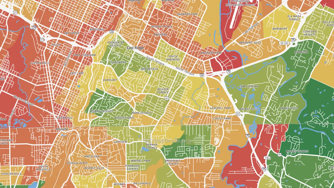 East Ridge, TN Map of Vandalism Rates
