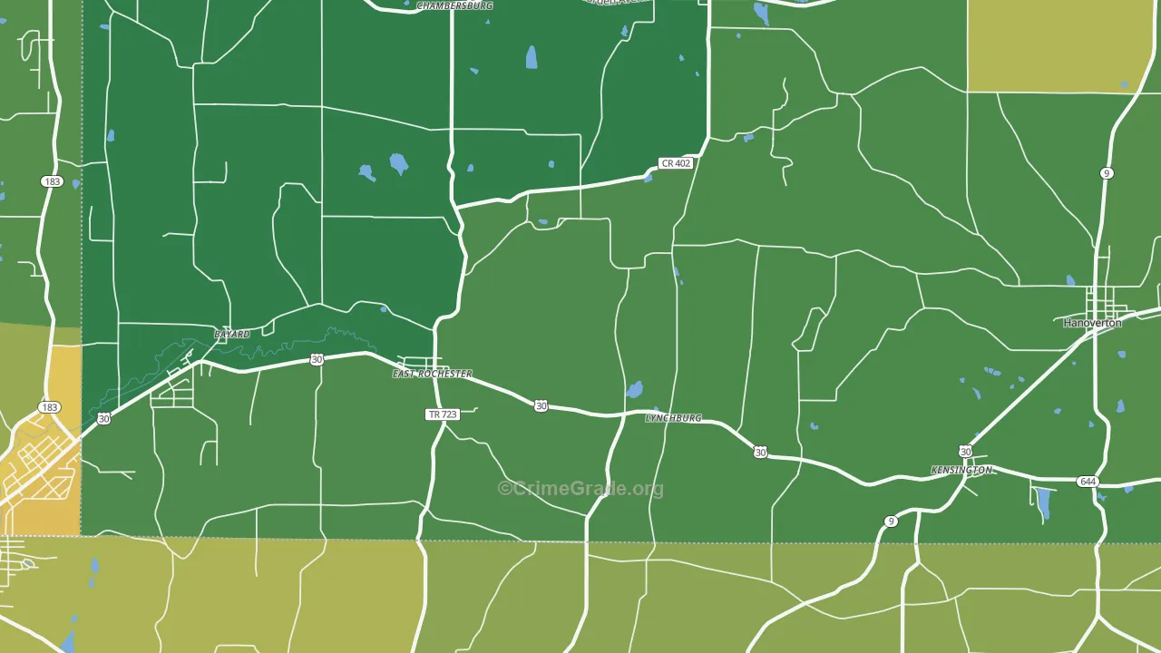 East Rochester, OH Map of Vandalism Rates