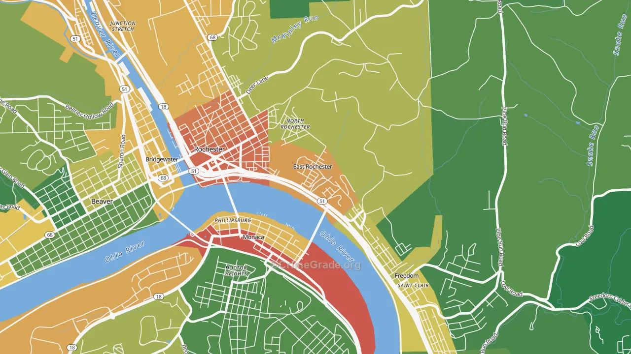 East Rochester, PA Map of Vandalism Rates