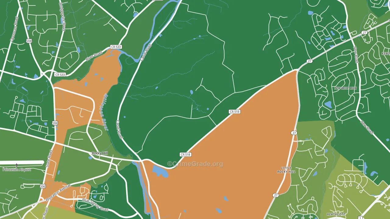 East Rocky Hill, NJ Map of Vandalism Rates