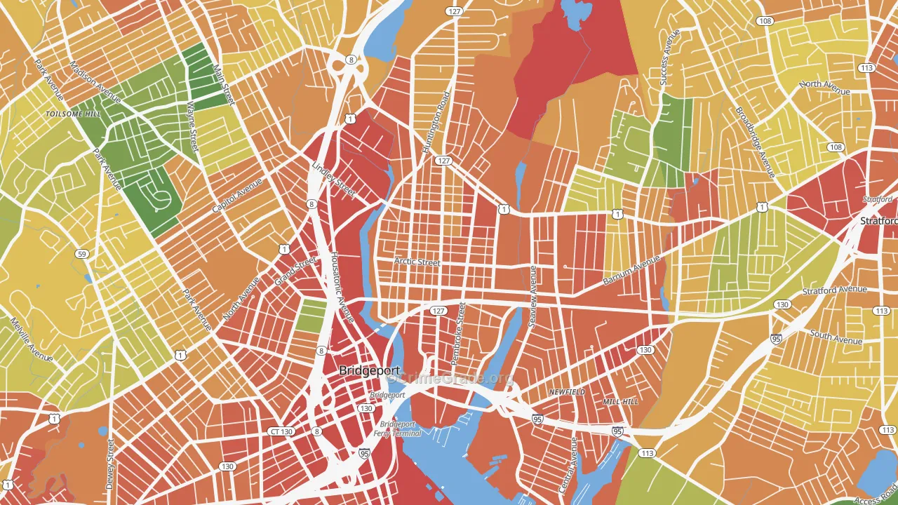 East Side-Bridgeport, Bridgeport, CT Map of Vandalism Rates