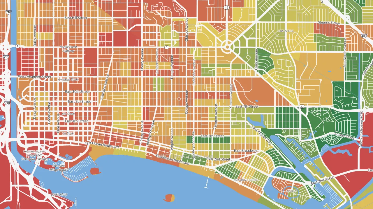 East Side, Long Beach, CA Map of Vandalism Rates
