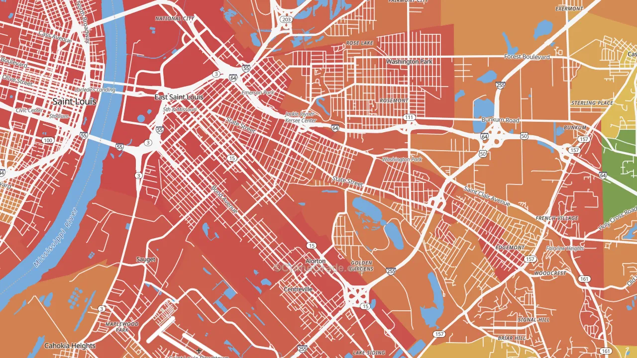 East St. Louis, IL Map of Vandalism Rates