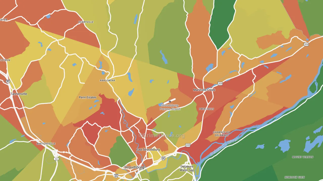 East Stroudsburg, PA Map of Vandalism Rates