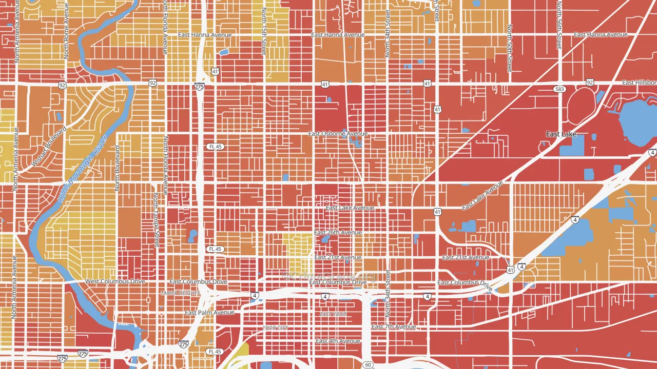 East Tampa, Tampa, FL Map of Vandalism Rates