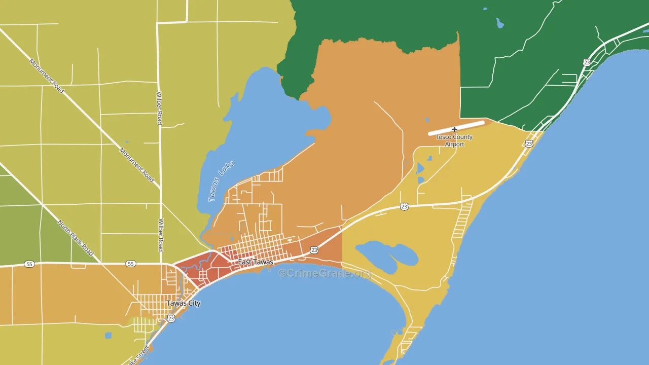 East Tawas, MI Map of Vandalism Rates