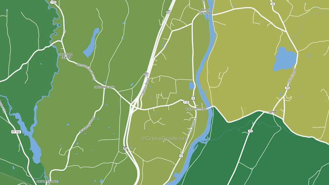 East Thetford, VT Map of Vandalism Rates