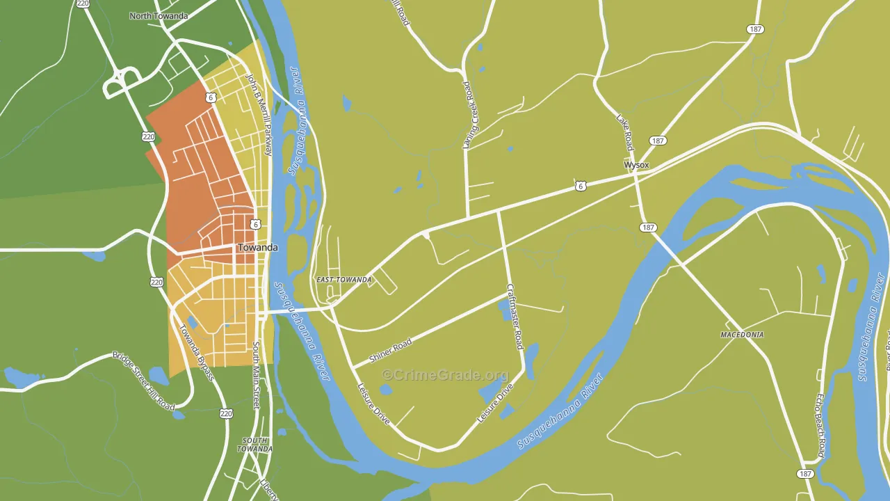 East Towanda, PA Map of Vandalism Rates