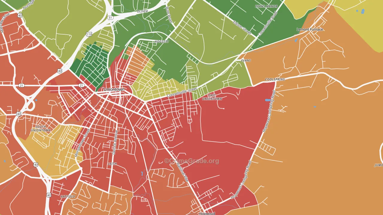 East Uniontown, PA Map of Vandalism Rates