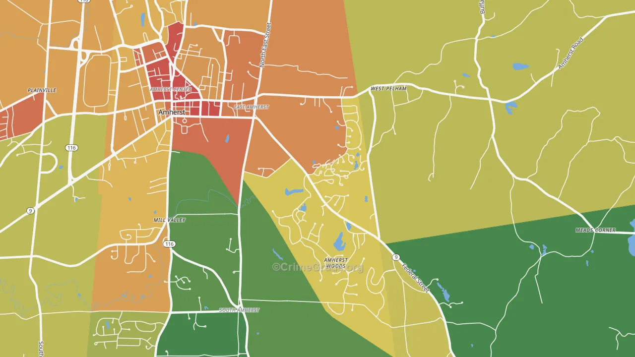 East Village, Amherst, MA Map of Vandalism Rates
