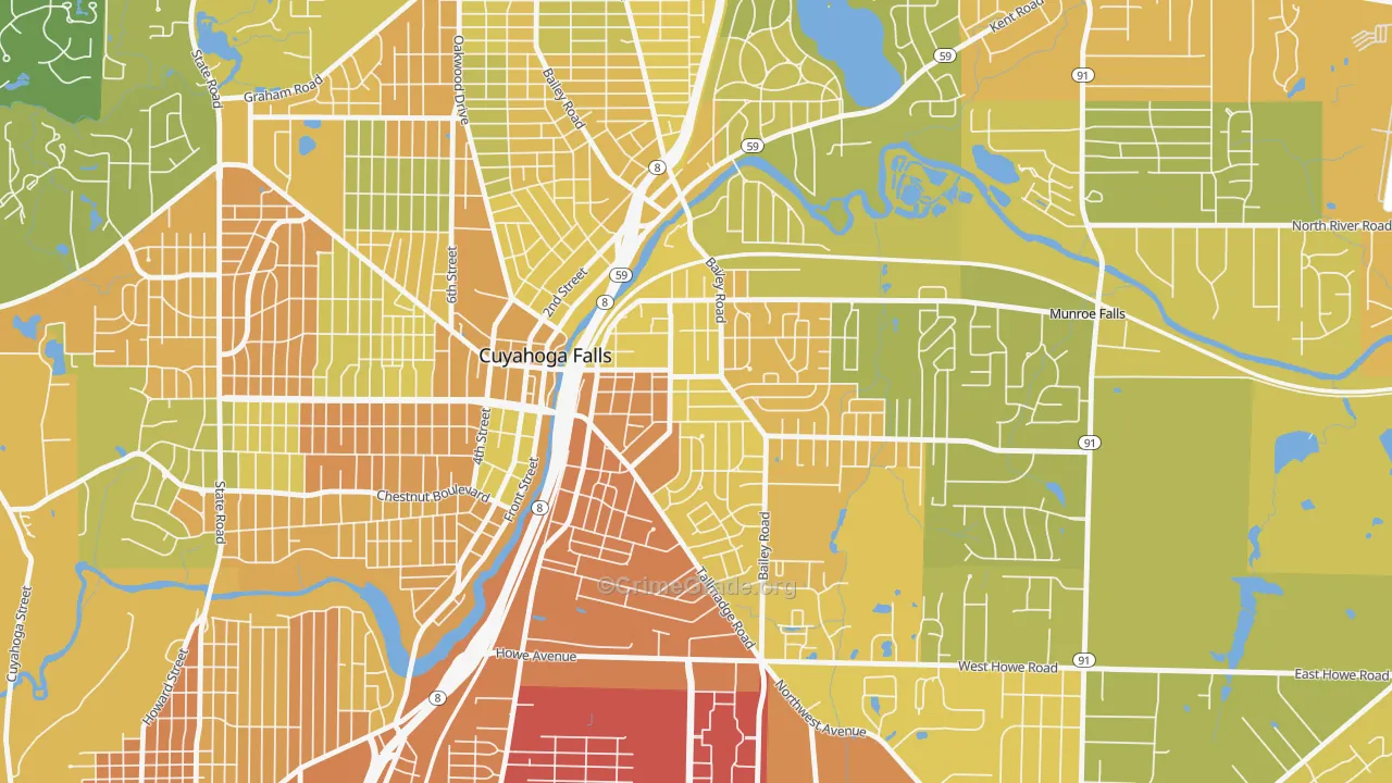 East Village, Cuyahoga Falls, OH Map of Vandalism Rates
