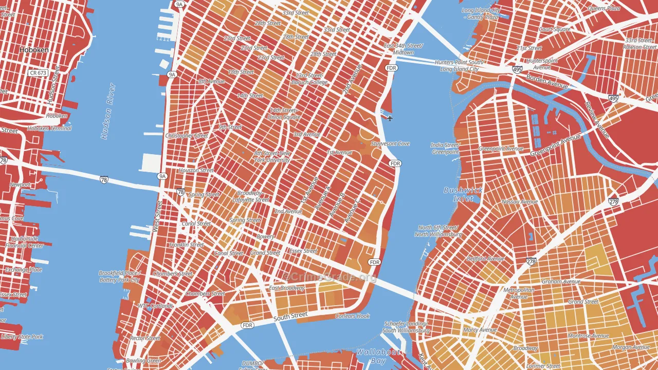 East Village, Manhattan, NY Map of Vandalism Rates
