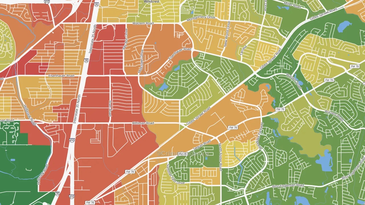 East Village, San Antonio, TX Map of Vandalism Rates