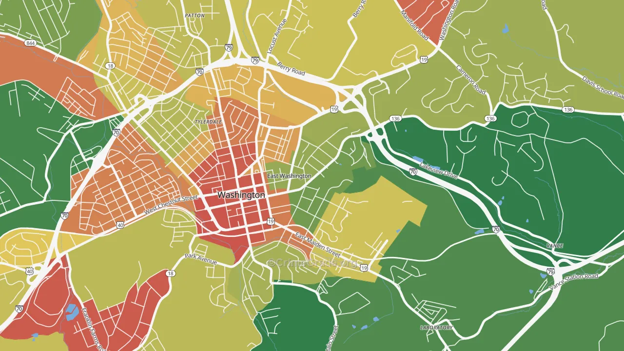 East Washington, PA Map of Vandalism Rates