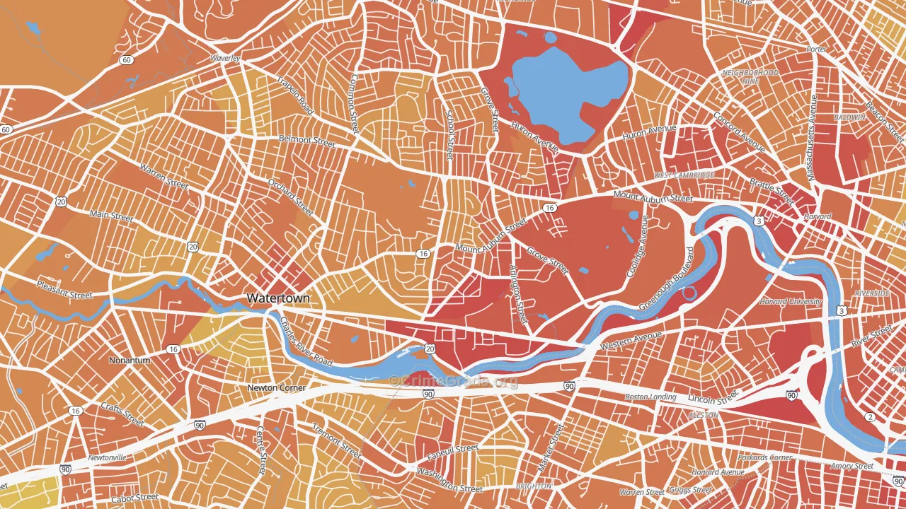 East Watertown, Watertown Town, MA Map of Vandalism Rates