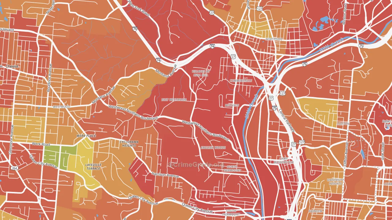 East Westwood, Cincinnati, OH Map of Vandalism Rates