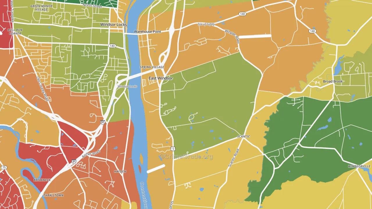 East Windsor, CT Map of Vandalism Rates
