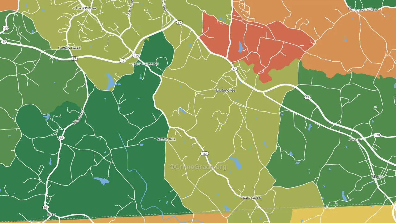 Eastanollee, GA Map of Vandalism Rates