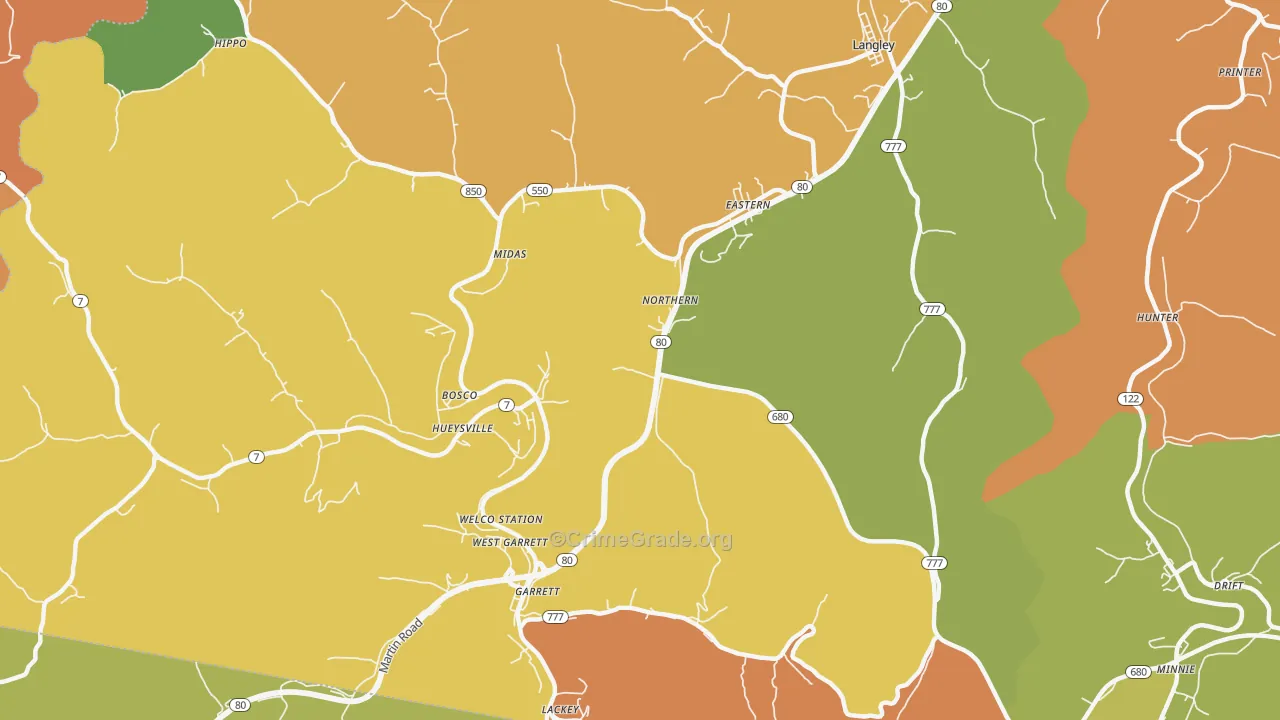 Eastern, KY Map of Vandalism Rates