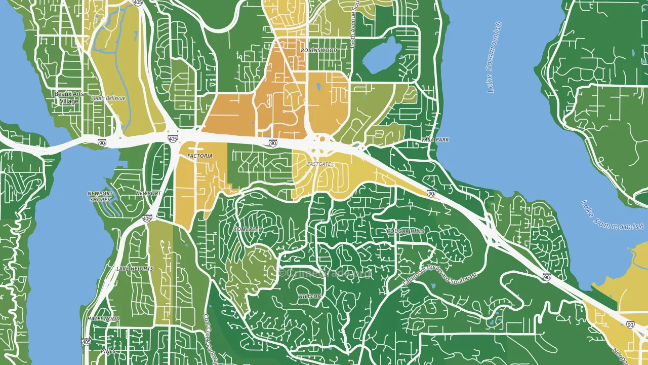 Eastgate, Bellevue, WA Map of Vandalism Rates