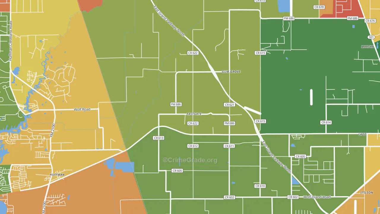 Eastgate, TX Map of Vandalism Rates