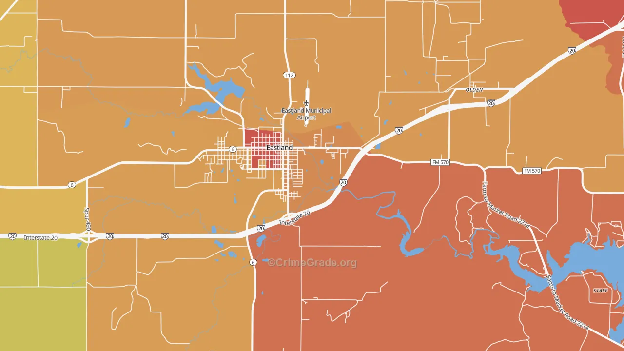 Eastland, TX Map of Vandalism Rates